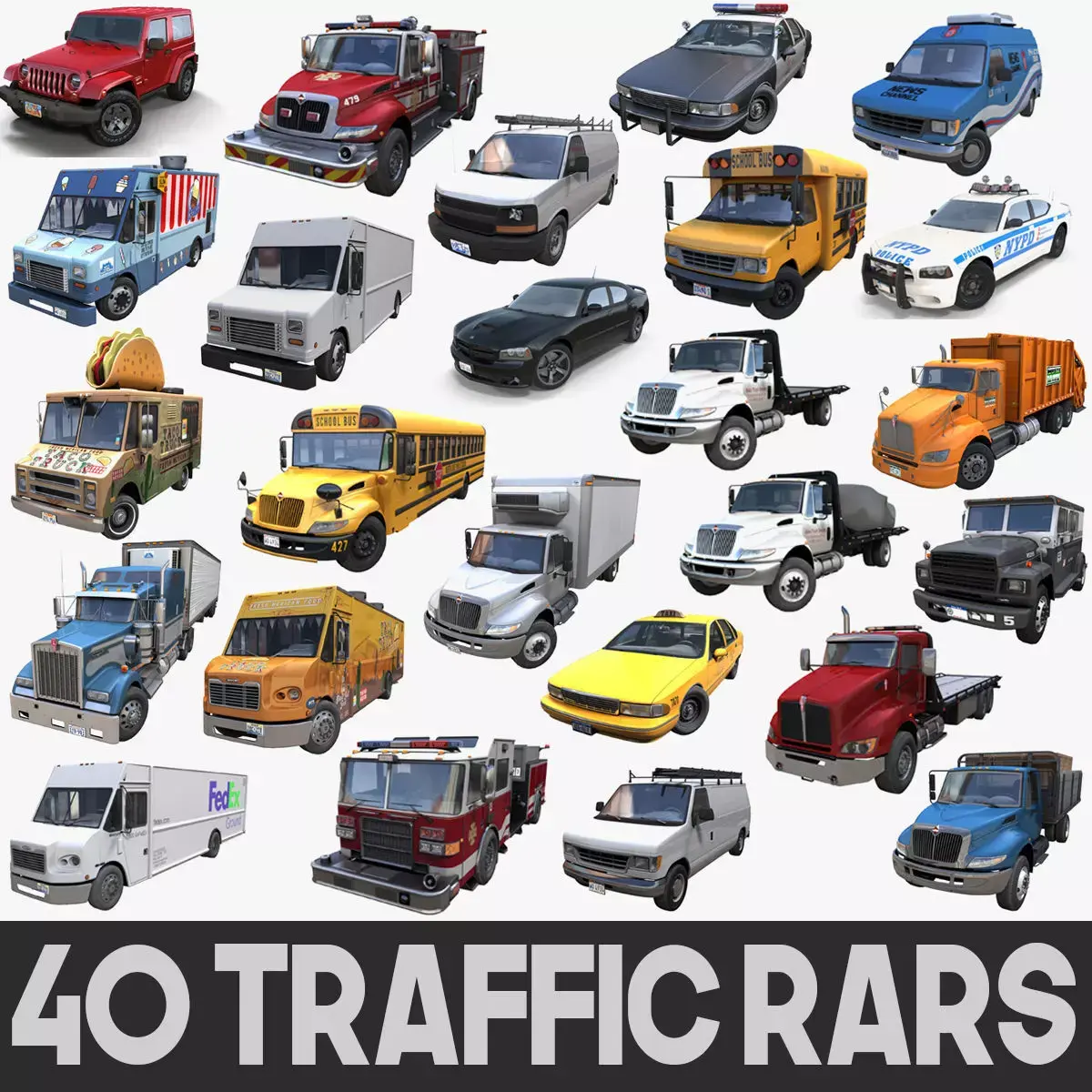 2000s traffic cars collection 3D Model Pack