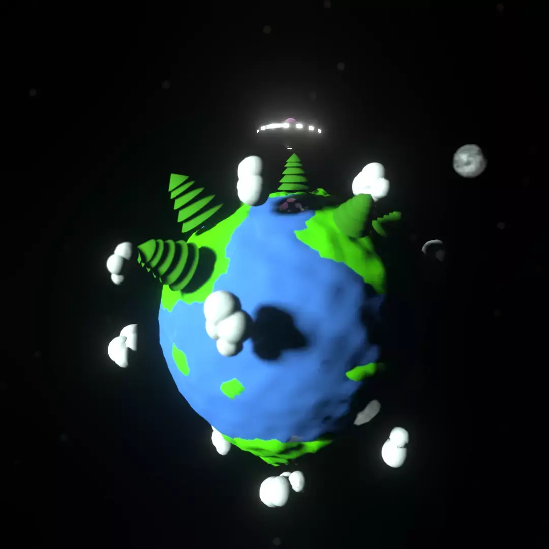  Planet Earth with UFO Low-poly 3D model