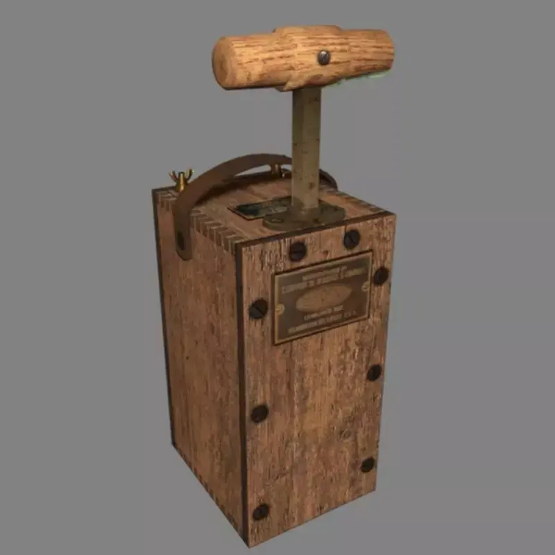Detonator wooden box with light Low-poly 3D model