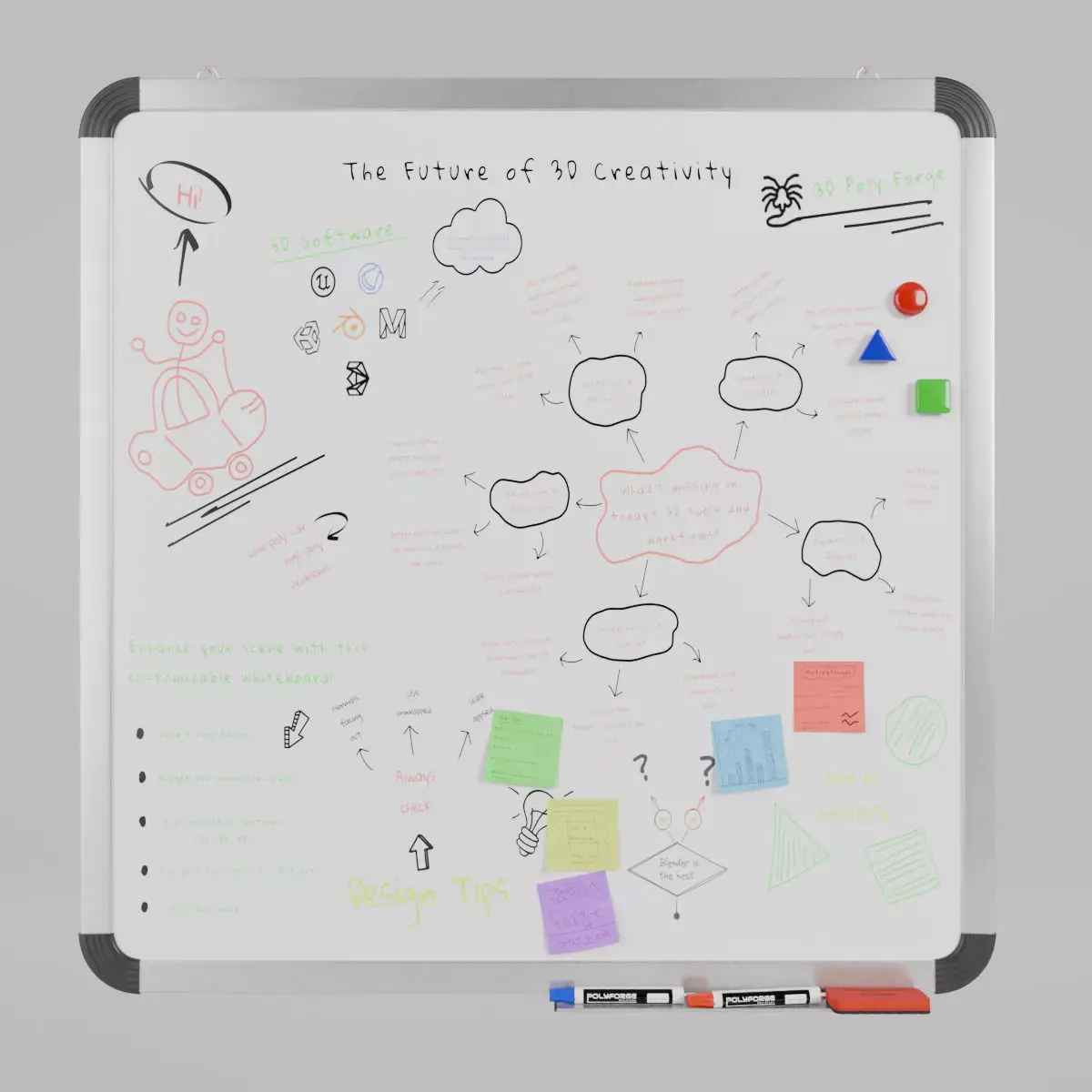 Customizable Wall-Mounted Whiteboard -Square Metal Writing Board Low-poly 3D model