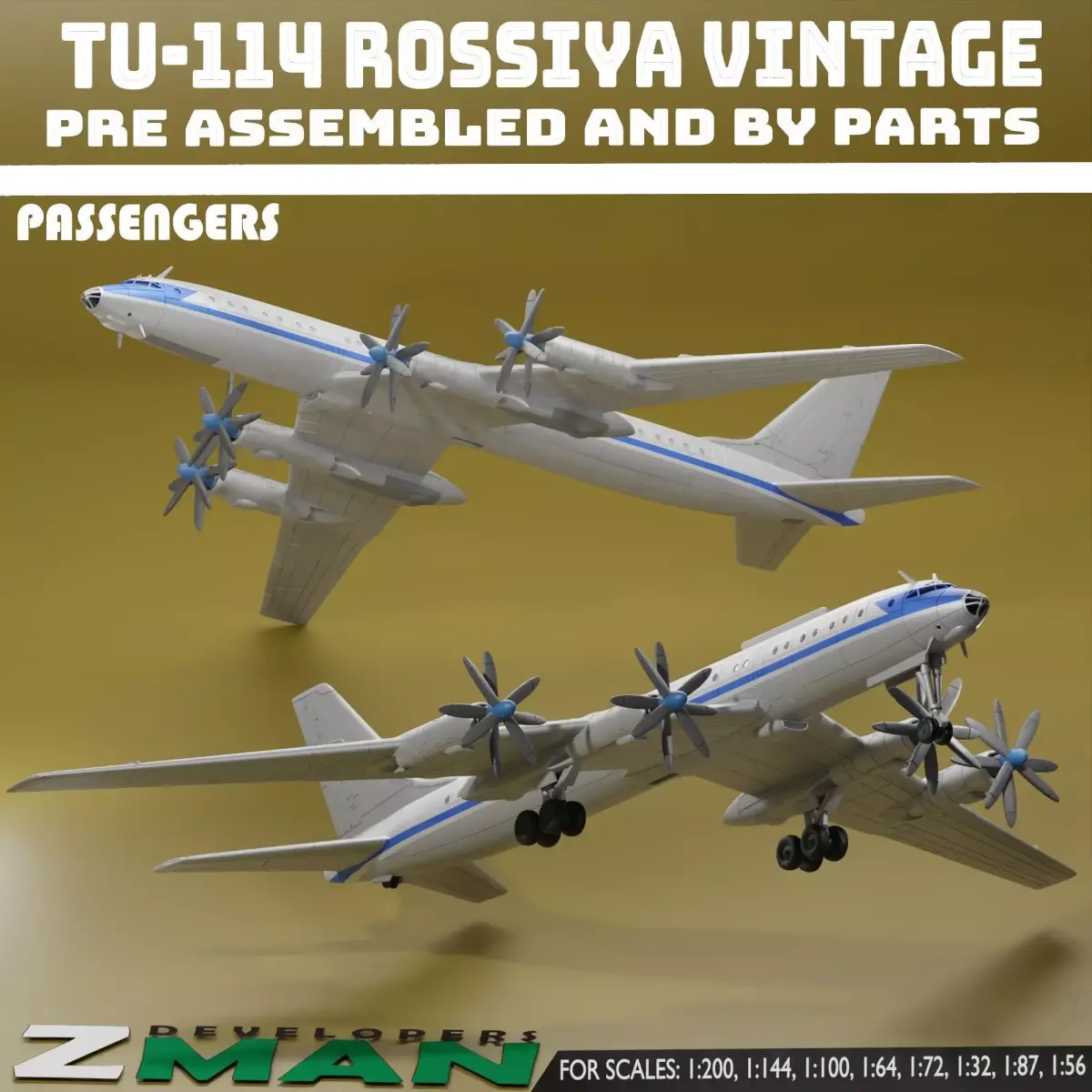 Tupolev Tu-114 Rossiya PASSENGERS 3D print model