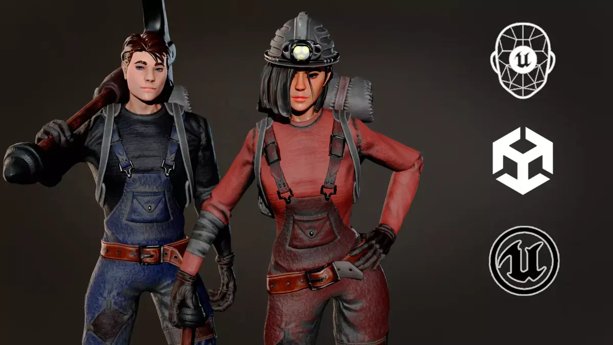 Modular Miner Duo  3D Character Pack Low-poly 3D model