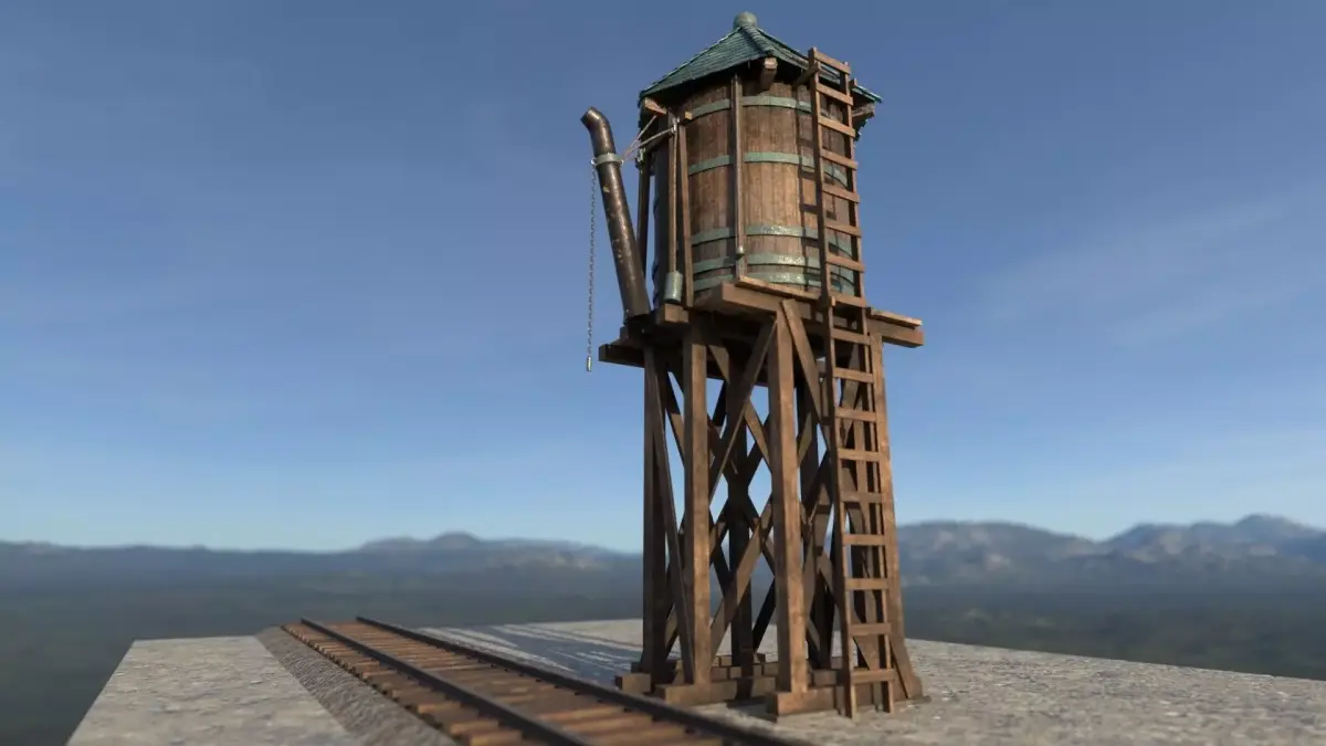 Old West Railroad WaterTank Low-poly 3D model