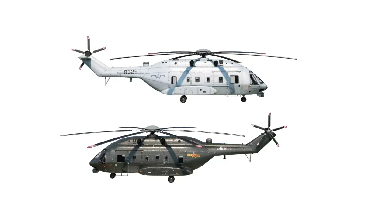 PBR Chinese Z-8L helicopter with Wide body Z8L Low-poly 3D model