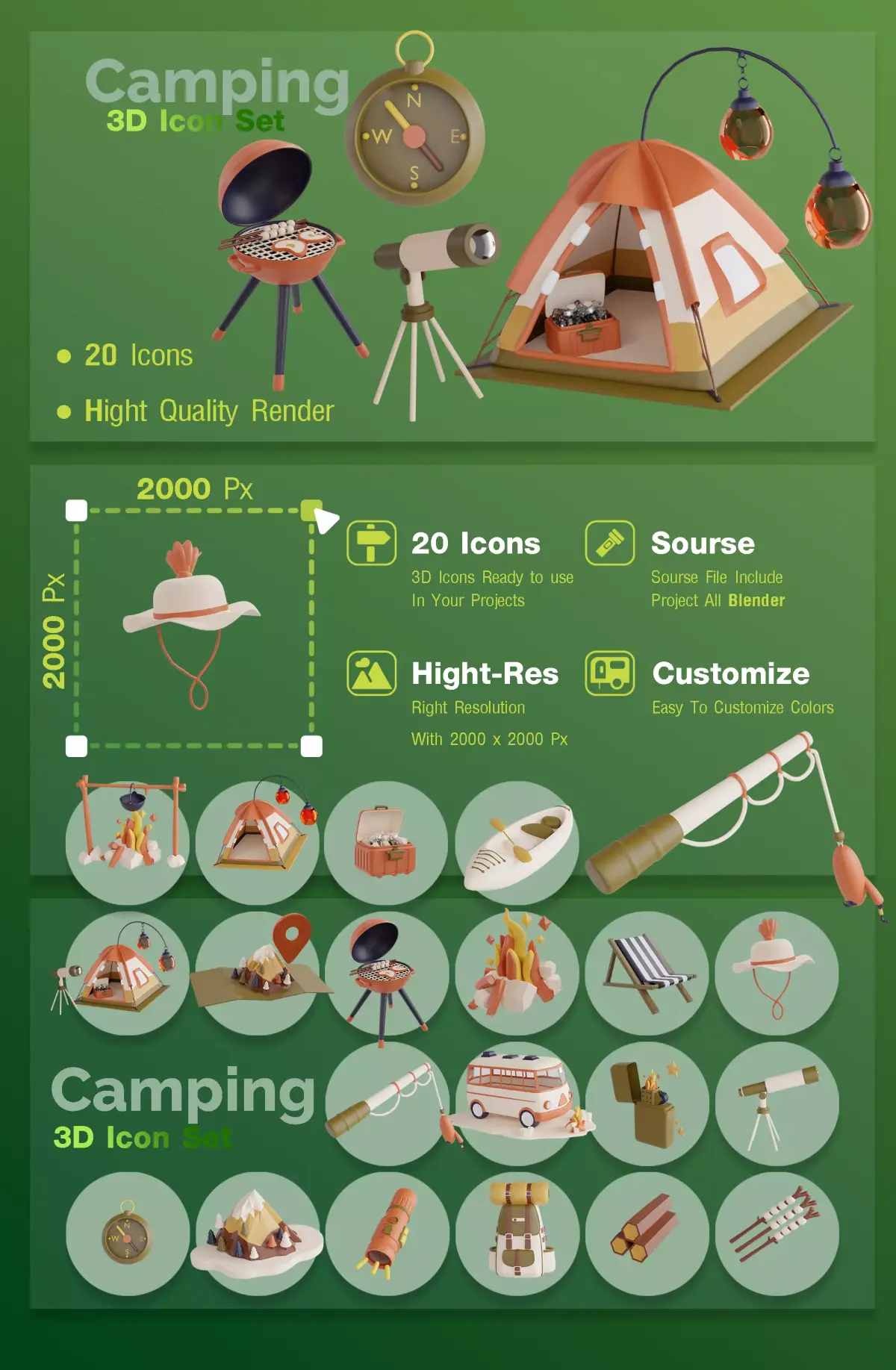 Camping 20 Icon 3D model Low-poly 3D model