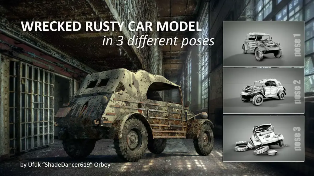 Wrecked Rusty Car 3D model