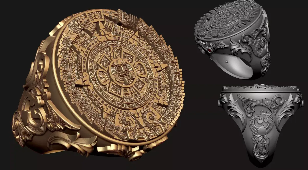 Mayan Calendar Gents Signet Ring 3D print model