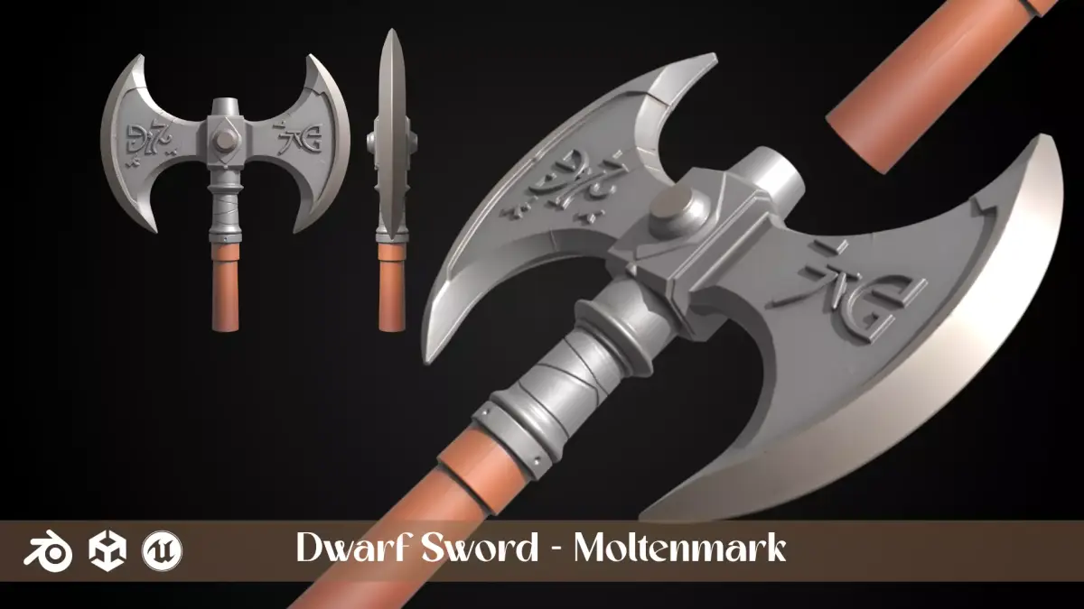 Stylized Dwarf Sword - Moltenmark - Game Ready 3D model