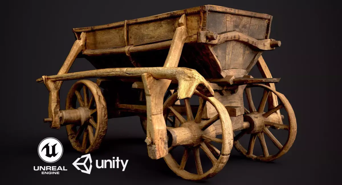 Old Wooden Cart Low-poly 3D model shop