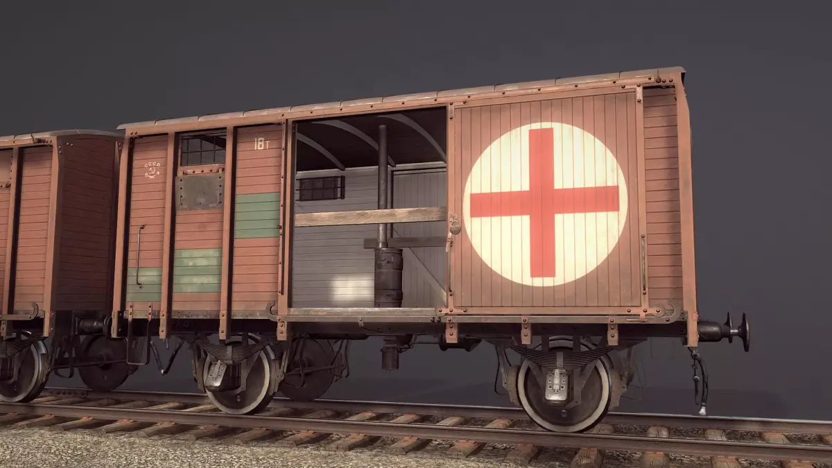 Railway Covered Goods Wagon 18T Vr4 Medic Orange Low-poly 3D model