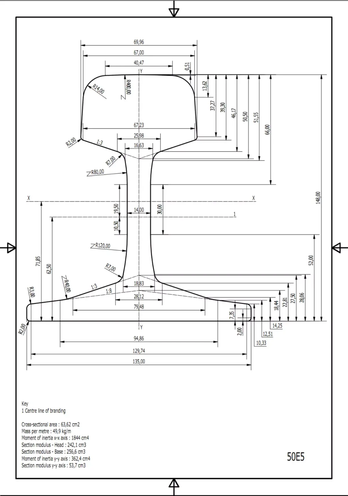 British Standard-EN13674 50E5 rail 3D model