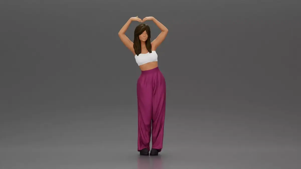 woman striking a heart-shaped pose with joyful energy 3D print model