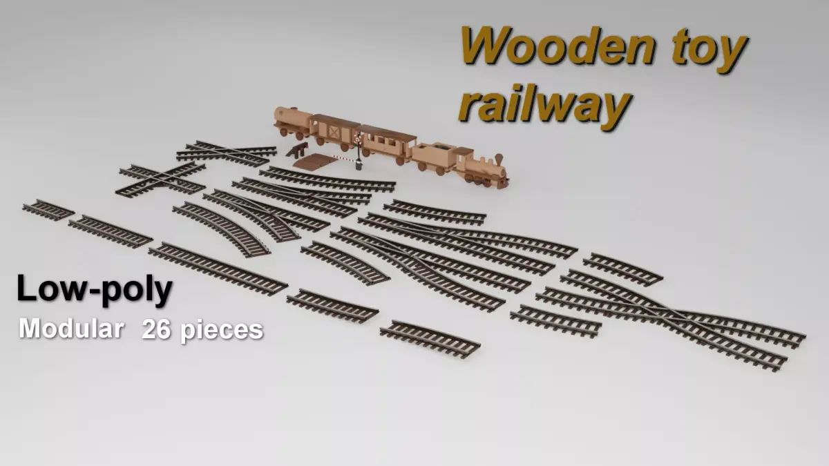 Modular Wooden Toy Railway Low-Poly Low-poly 3D model