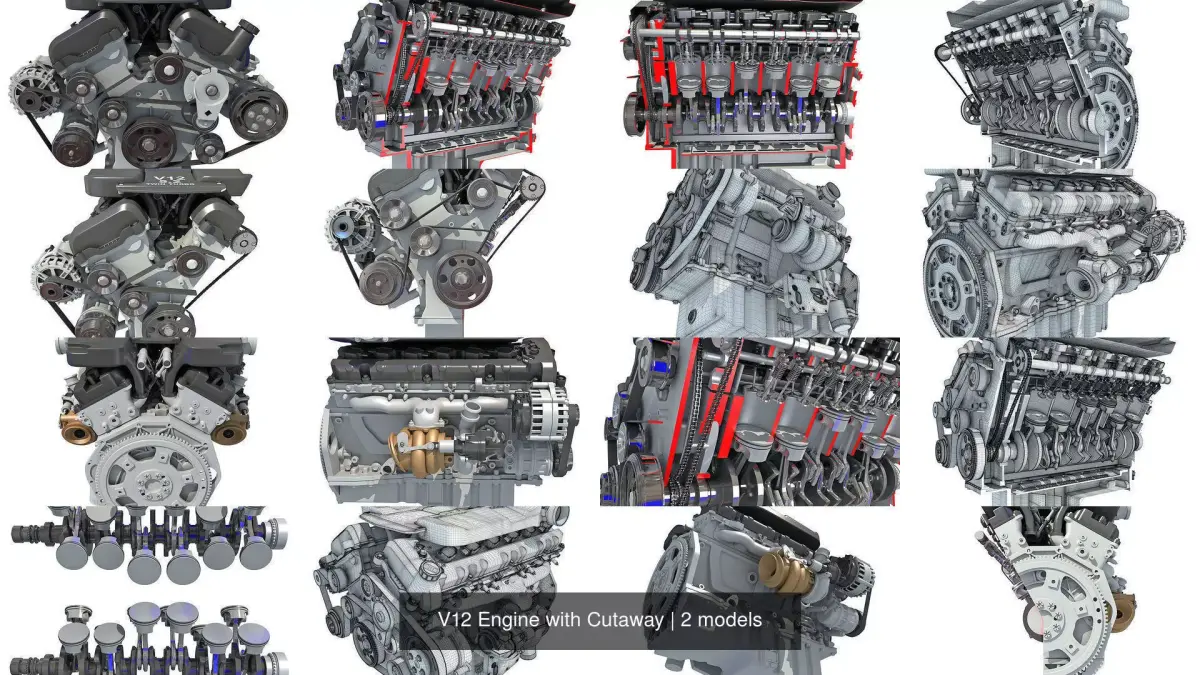 V12 Engine with Cutaway 3D Model Pack