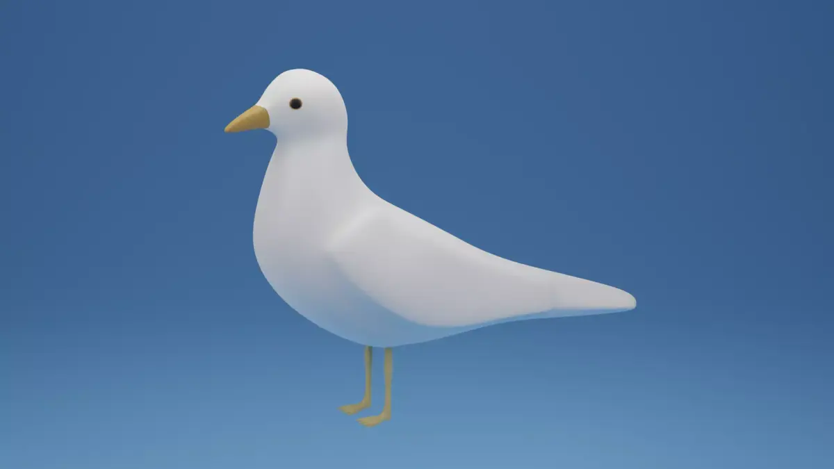 Cartoon Cute Bird Seagull Low-poly 3D model