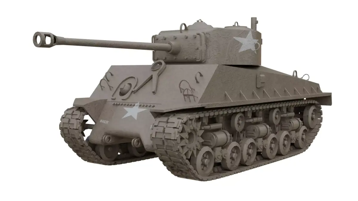 Sherman M4 WWII Tank 3D Model  PBR Textures Low-poly 3D model