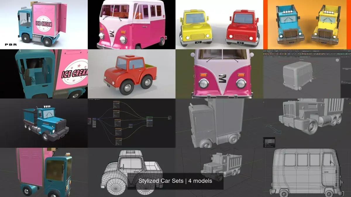 Stylized Car Sets 3D Model Pack