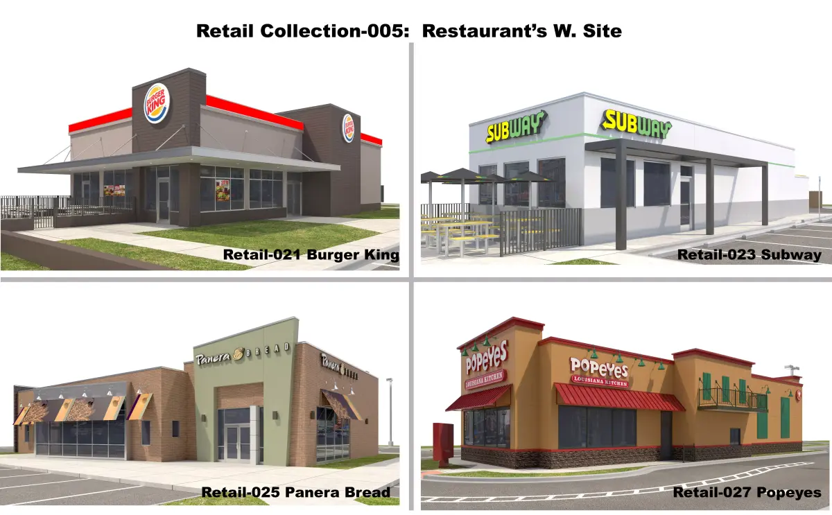 Retail Collection-005 Restaurants With Site 3D model