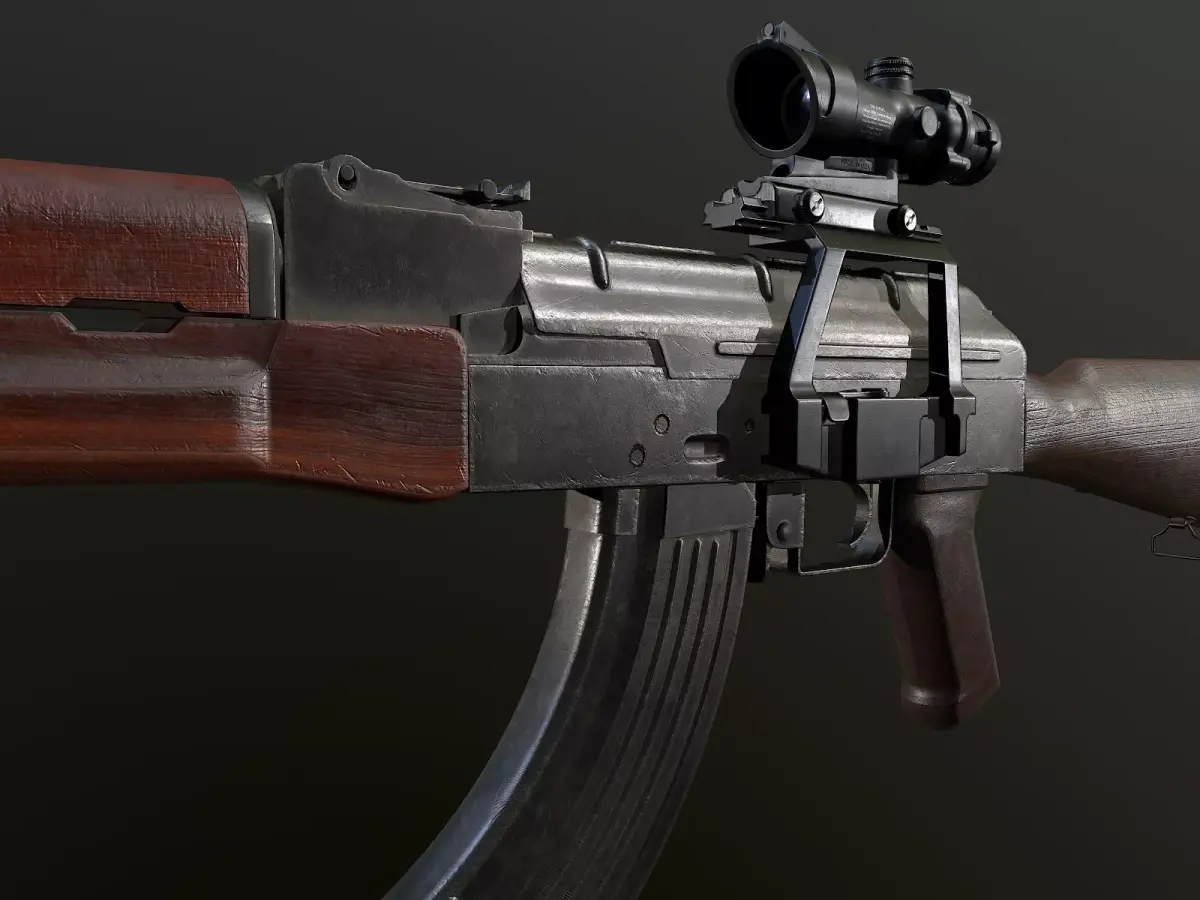AK-47 Rifle with Acog Scope PBR Low-poly 3D model
