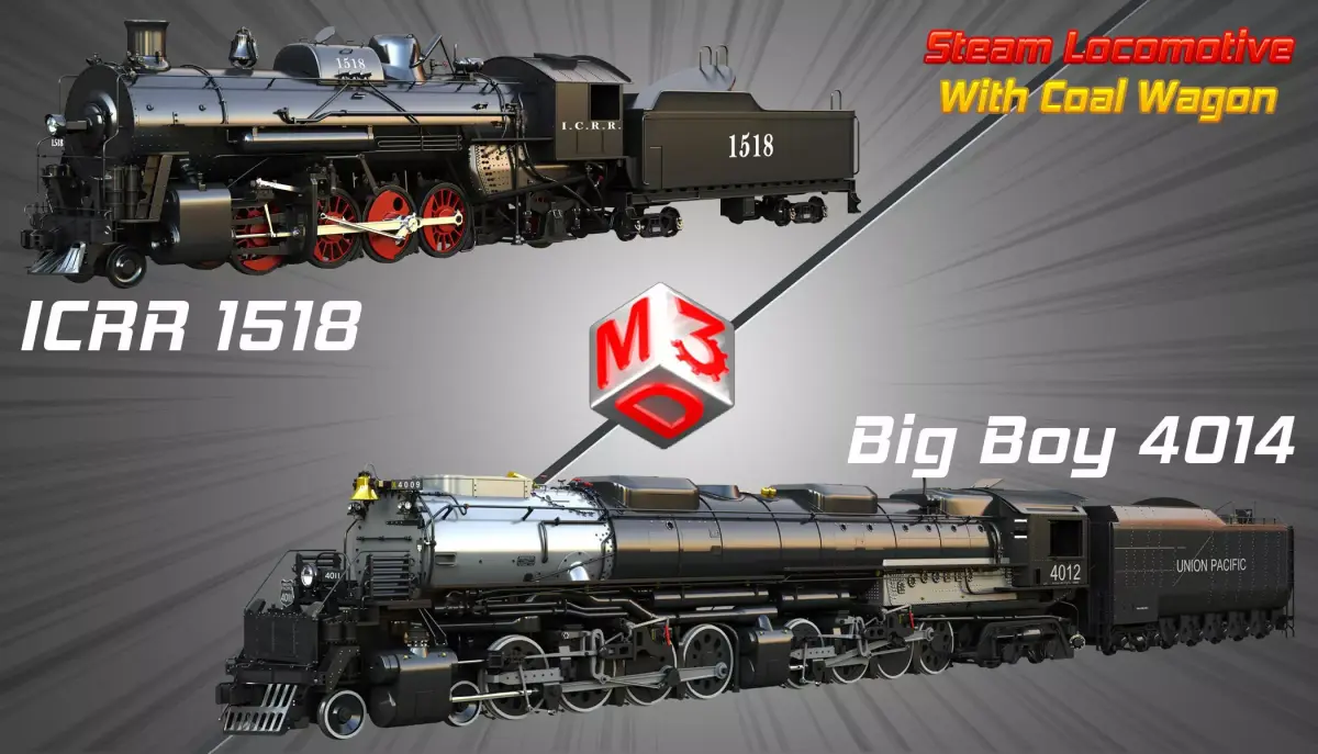 ICRR 1518 - Big Boy 4014 Steam Locomotive - Coal Wagon 2 in 1 3D Model Pack purchase