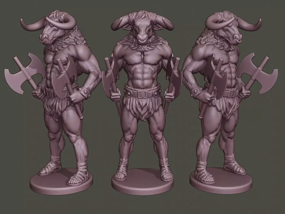 Minotaur Warrior Stand two Axes 3D print model