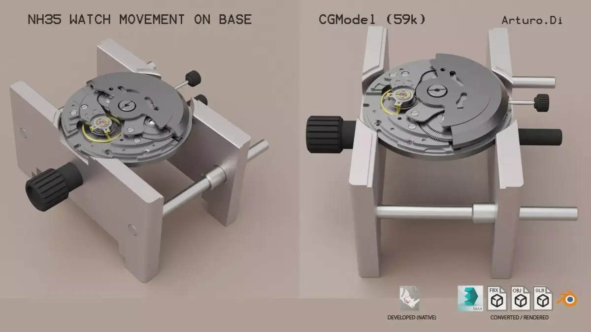 NH35 watch movement mounted 3D model