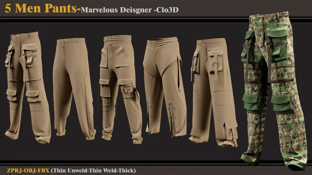5 Mens Pants -MD-Clo3D-ZPRJ- FBX-OBJ 3D model