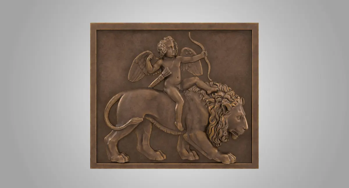 Bronze Relief Cupid on Lion 3D model