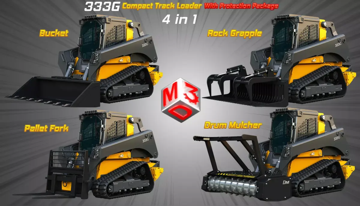 333G Compact Track Loader - 4 in 1 3D Model Pack purchase