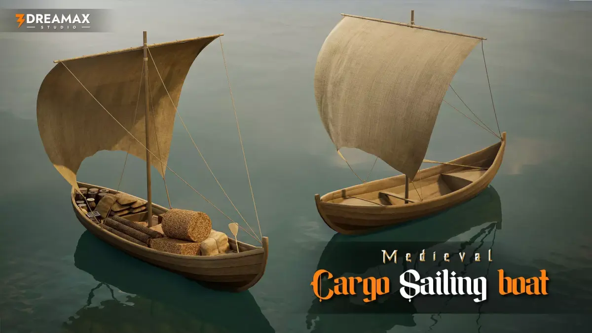 Medieval Cargo Sailing Boat - Merchant Trade Vessel Low-poly 3D model