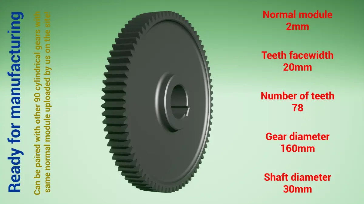 Cylindrical gear - paired - z78 m2 D160 d30 3D print model