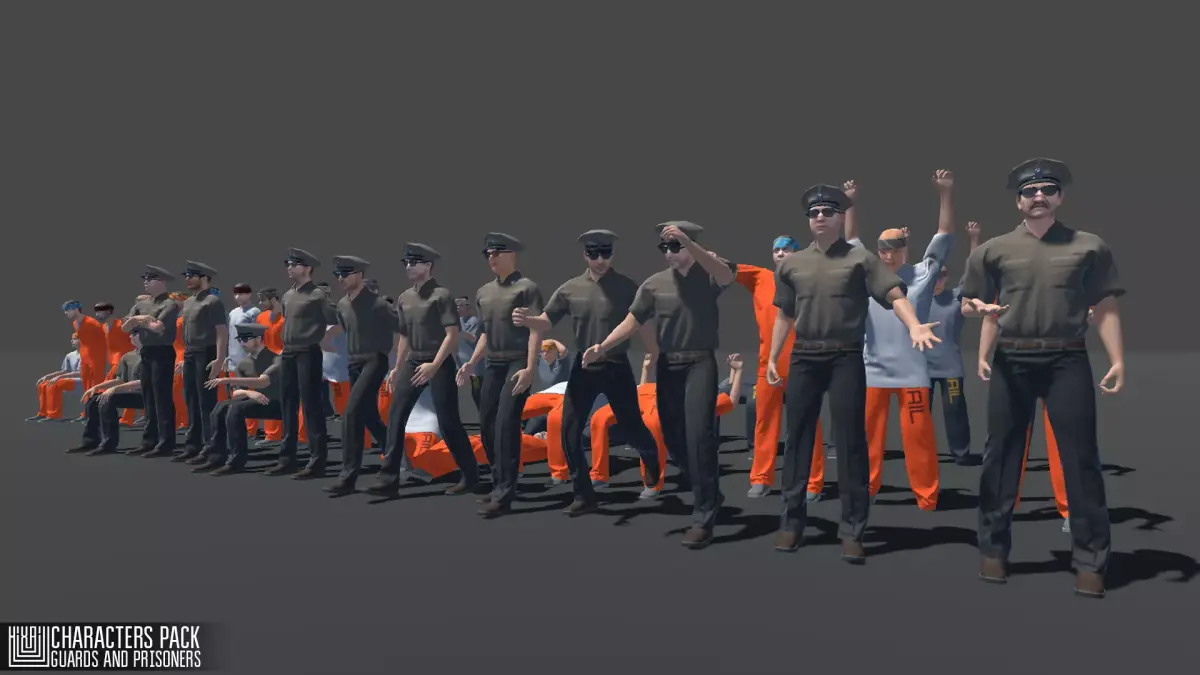Characters pack - guards and prisoners Low-poly 3D model
