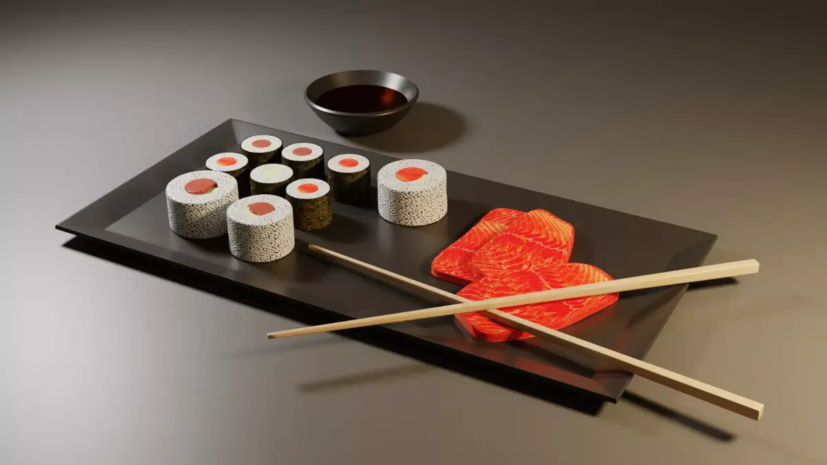 Sushi and Sashimi Low-poly 3D model