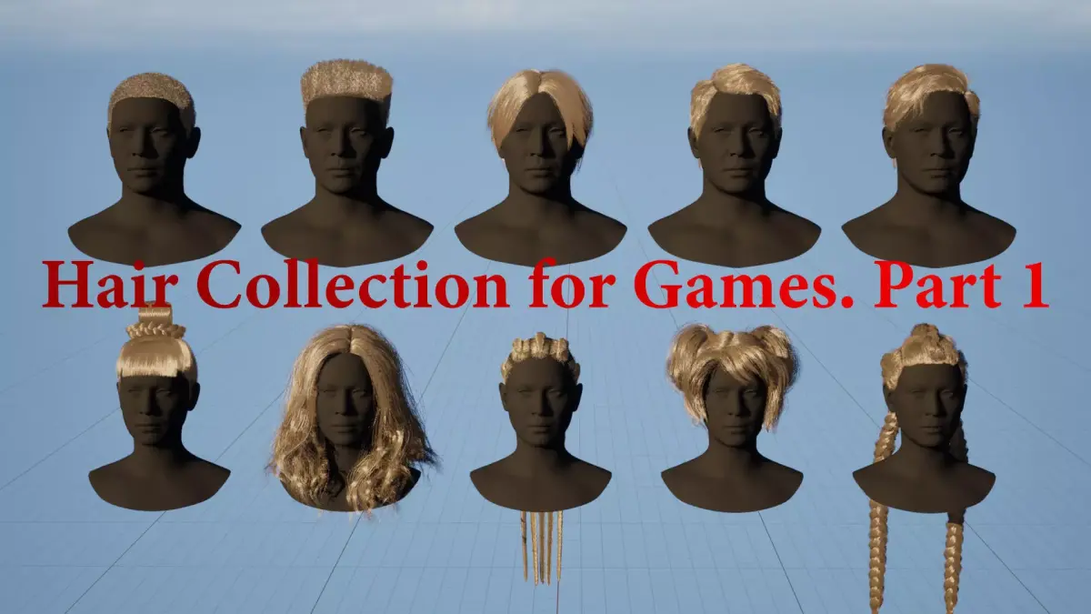  Pack real time hairstyles part 1 Low-poly 3D model