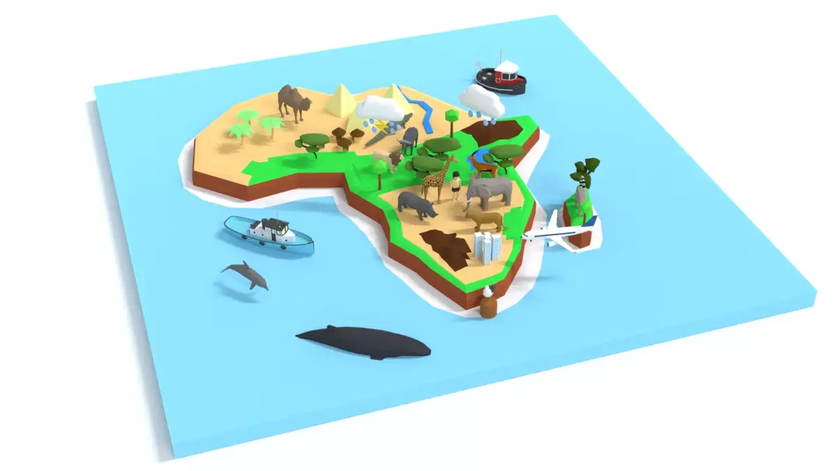 Low Poy Cartoon Africa Map With Animals Low-poly 3D model