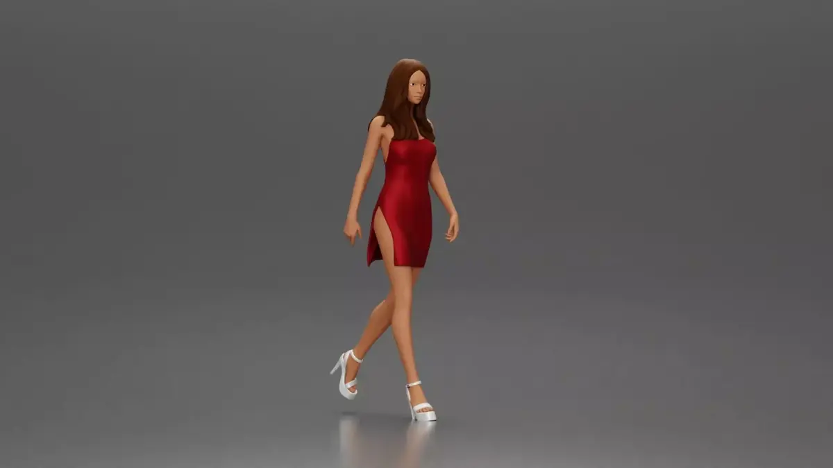 Woman in Red Dress and Heels Walking with Confident Stride 3D print model