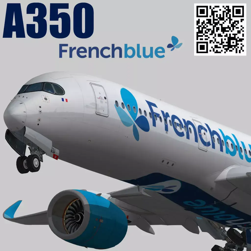 Airbus A350-900 XWB FrenchBlue airline livery Low-poly 3D model