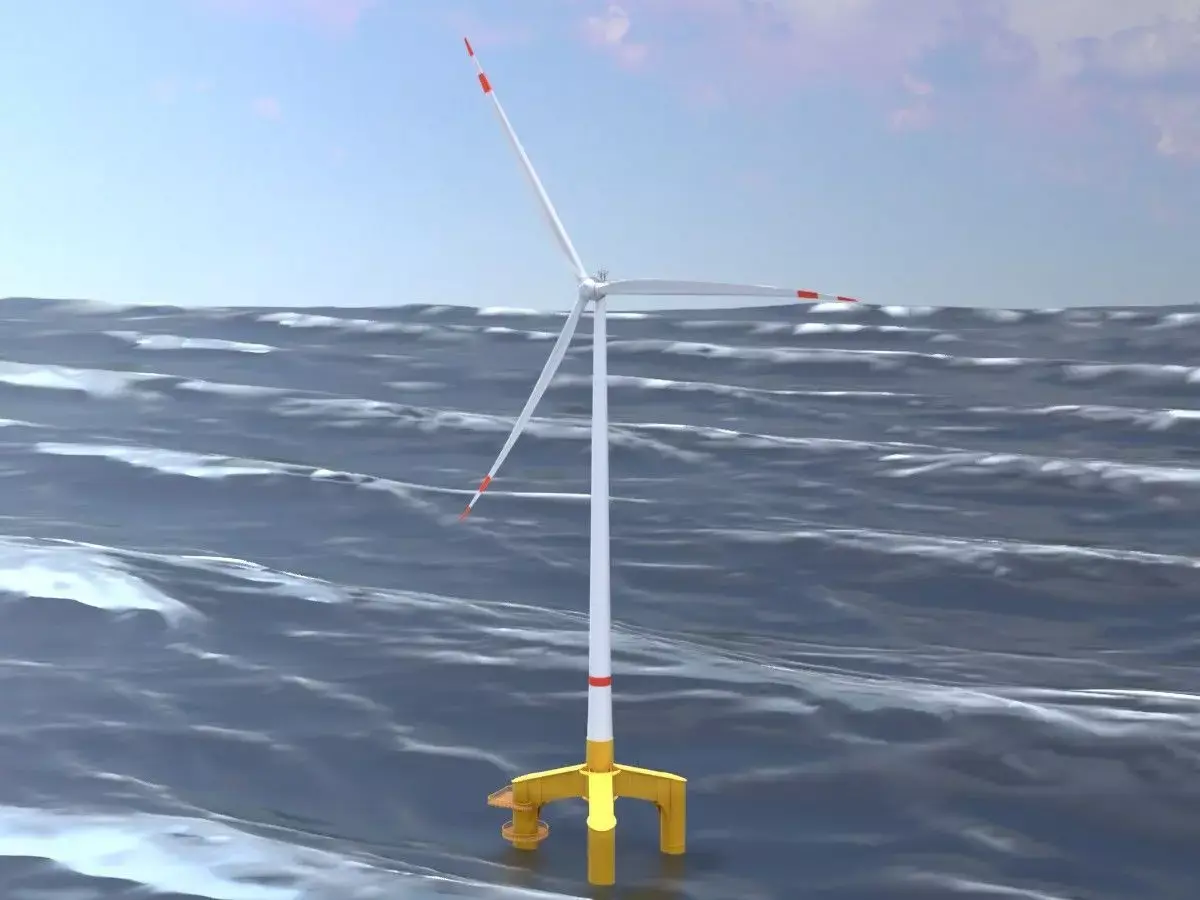 Wind turbine with Tripile Offshore Foundation E1 H-163 RD 172 m Low-poly 3D model