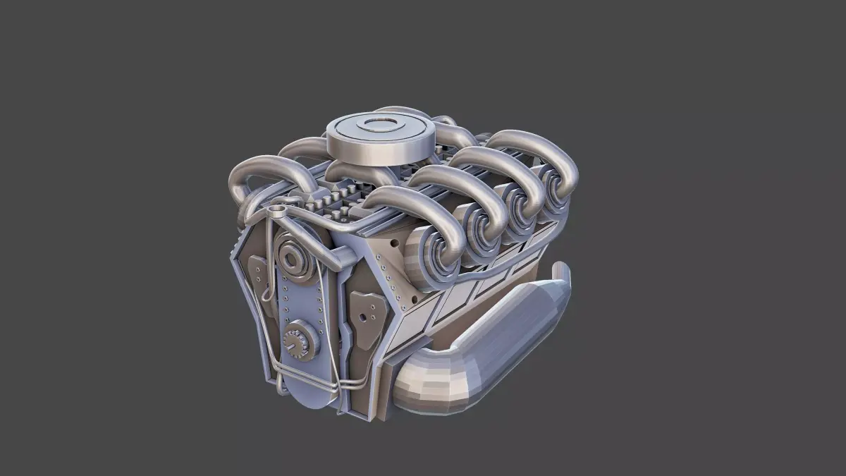 Low poly V8 engine Low-poly 3D model
