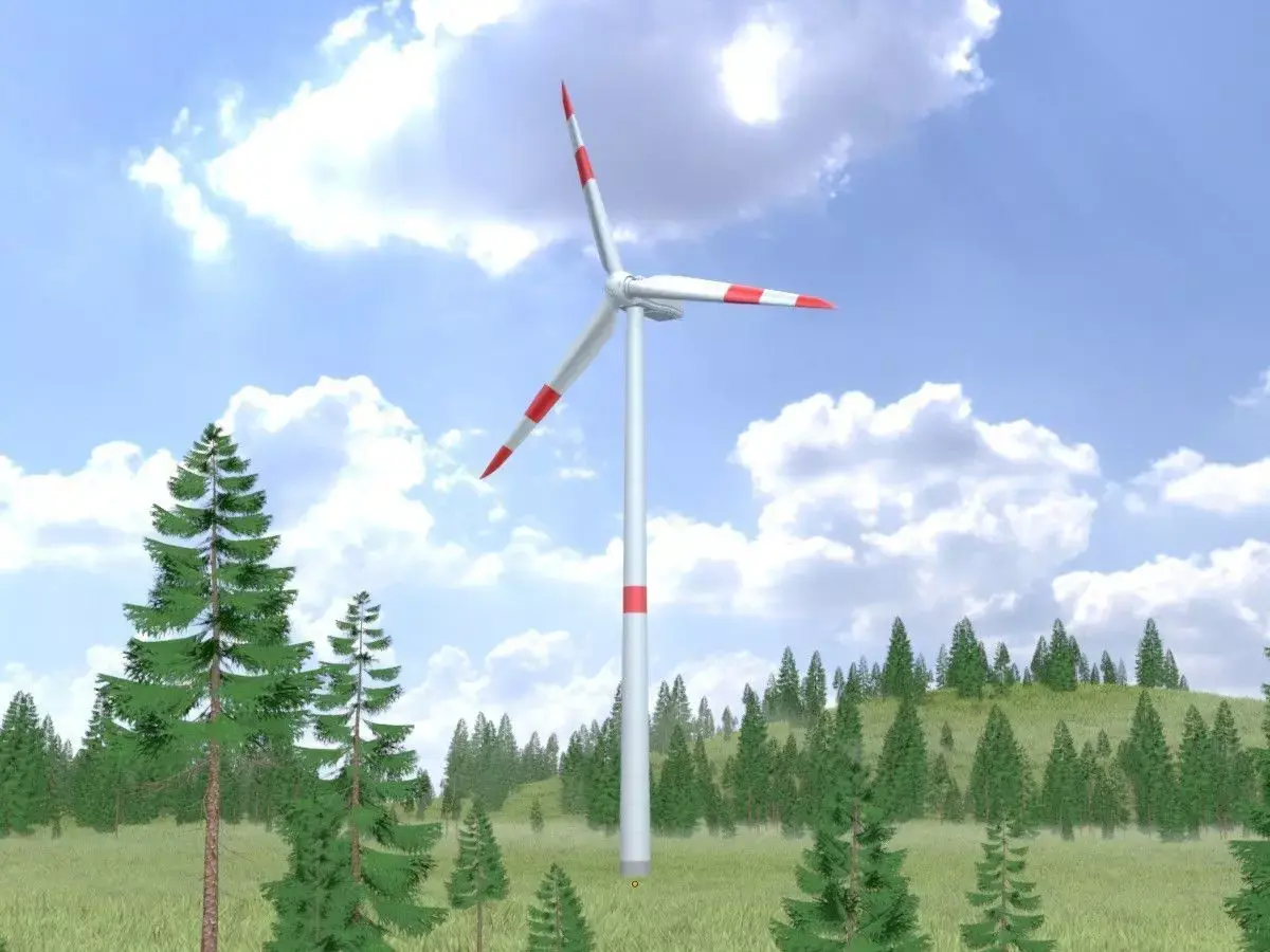 Wind turbine N1 H-150 RD 148 m with animation Low-poly 3D model