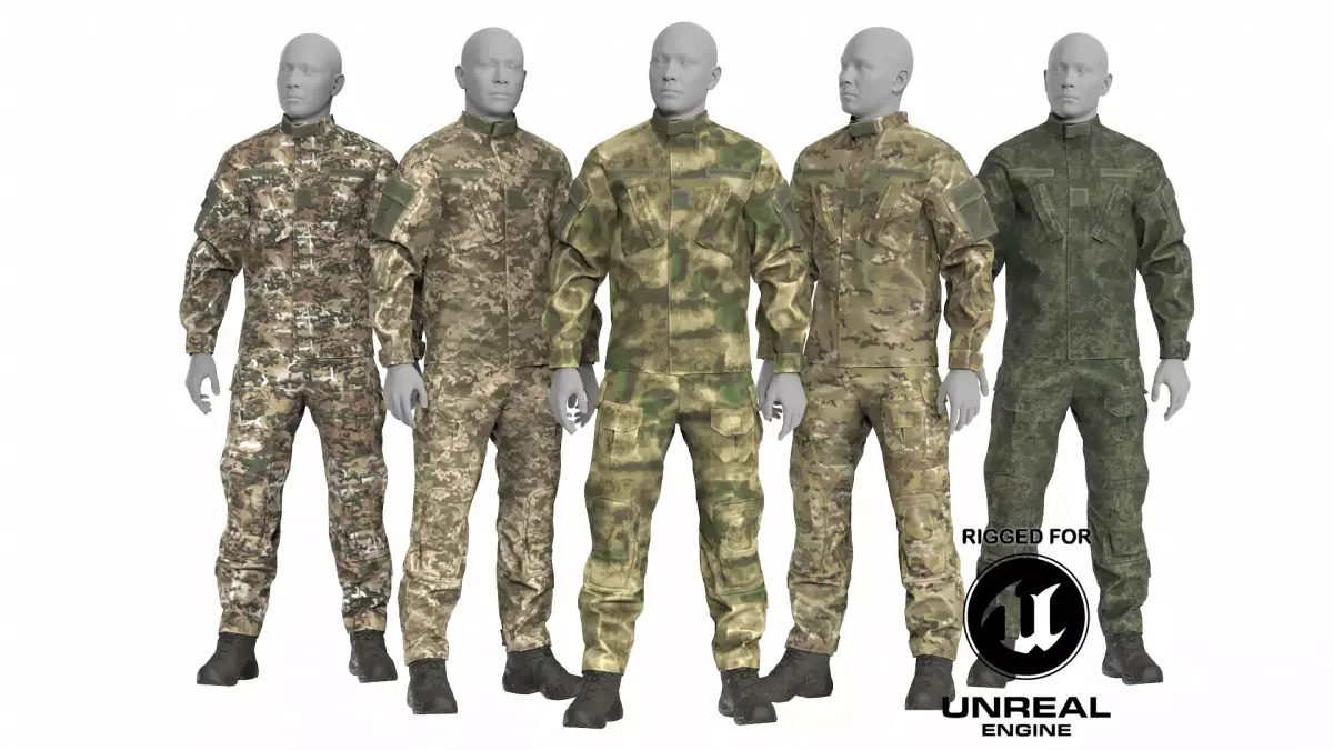 Tactical Combat Uniform in 8 Camo Low-poly 3D model