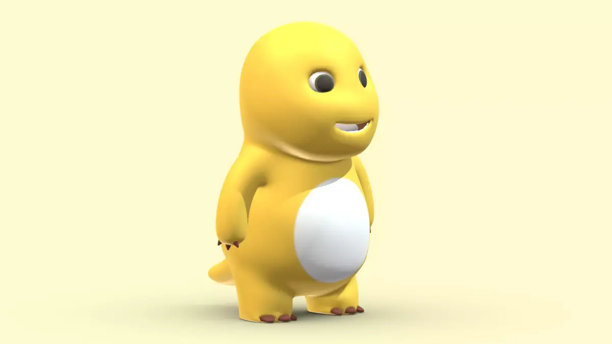 Chubby Yellow Dinosaur Cartoon Low Poly PBR Realistic Low-poly 3D model