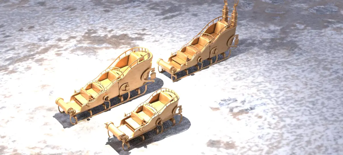 Snow sleigh of Santa Claus 3 designs 3D model