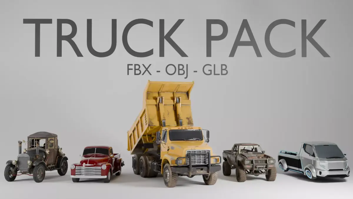 Truck Pack - 5 Semi-Realistic Trucks - FBX OBJ GLB 3D model