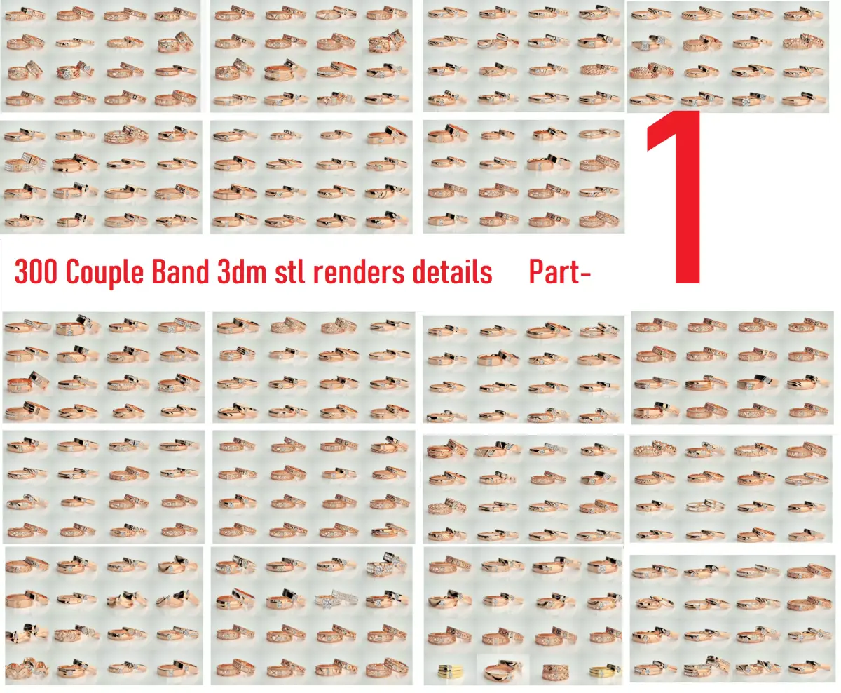 300 Couple Band Ring 3dm stl render detail Part-1 3D Model Pack
