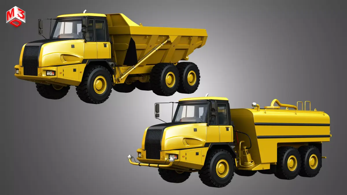  JD - 300D II Articulated Dump - Water Tanker Trucks 2 in 1 3D Model Pack