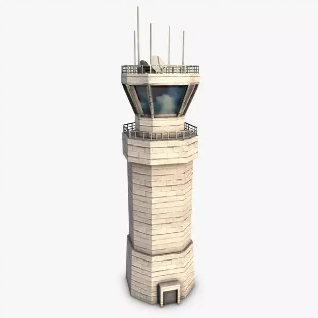 Low poly airbase control tower 3D model