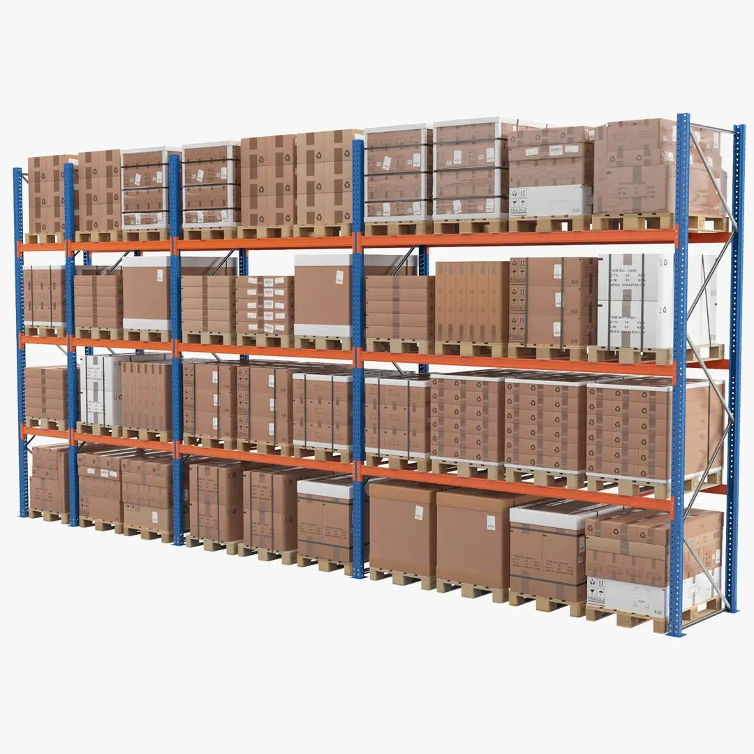 Warehouse Shelf With Pallets 3D model