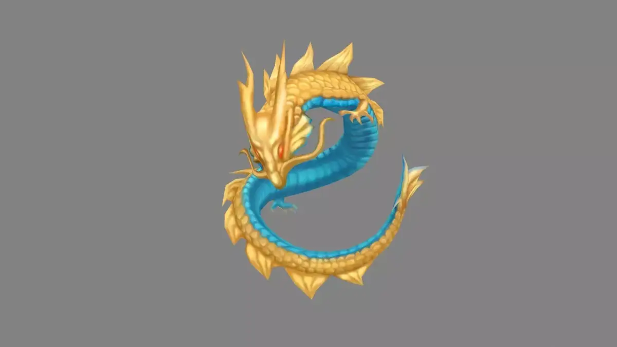 Cartoon little golden dragon Low-poly 3D model