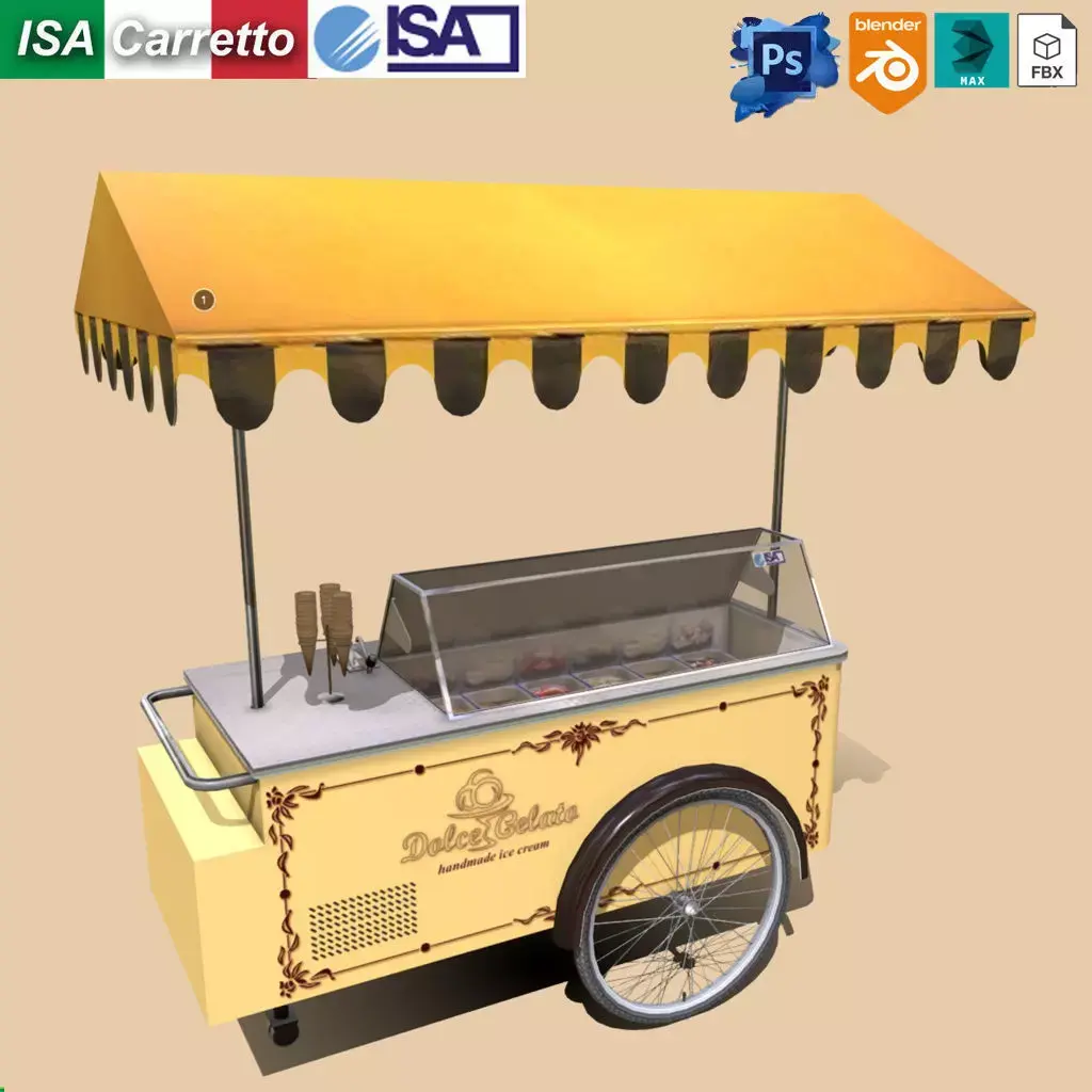 Icecream showcase ISA Carrettino Low-poly 3D model